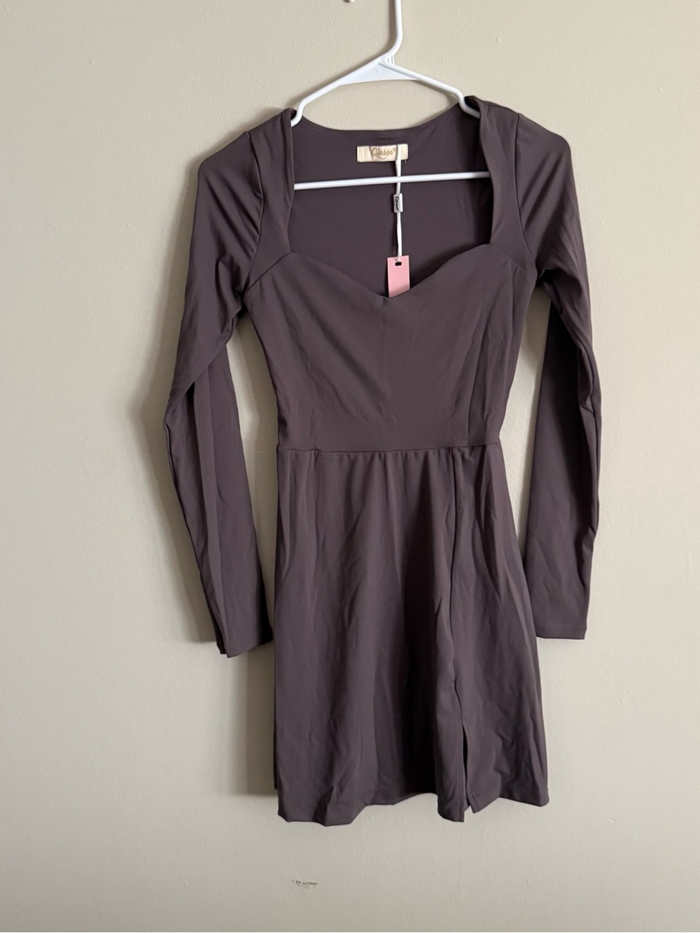 Womens Square Neck Bodice Dress Long Sleeve Side Slit Flare Mini Dress Sz Small